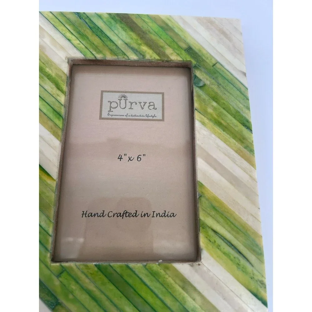 2 Purva Picture Frames Hand Crafted In India 4x6 Photos Green Gray Beige